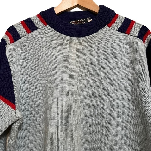 Vintage Columbia Knit Thunderbird Wool Sweater Size Large **flawed** - Picture 4 of 11